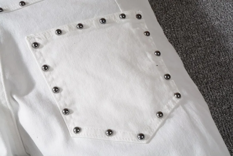 Idopy мужские мотоциклетные брюки с металлическими заклепками белые зауженные