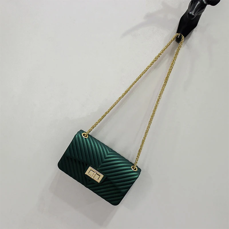 Dark Green-large Новые женские сумки, матовая Желейная сумка на плечо, модная маленькая сумка, v-образная цепочка, сумка-мессенджер, яркие цвета, женские клатчи, сумки через плечо - Цвет: Dark Green-large