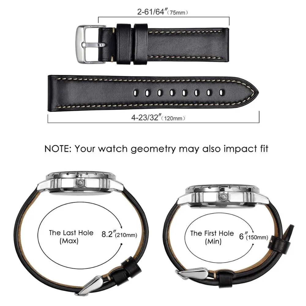 BISONSTRAP Horween Leather Watch Band 18mm 19mm 20mm 21mm 22mm 23mm 24mm Calfskin Watch Strap Quick Release Watch Accessories