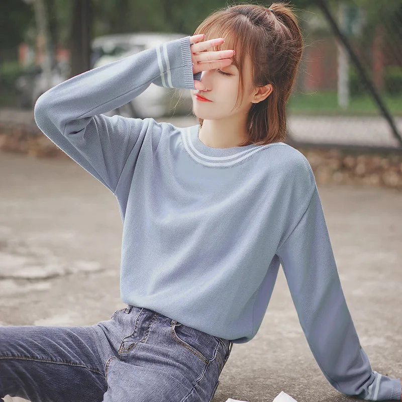 

Chic Khaki Fall/Winter 2020 New Loose Top Threaded Long Sleeve Knitwear Women's All-Match Student Undershirt Sweater