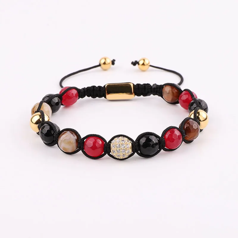 

High Quality CZ Pave Ball Charm Natural Stone Beaded Custom Macrame Bracelet Jewelry Gift For Women