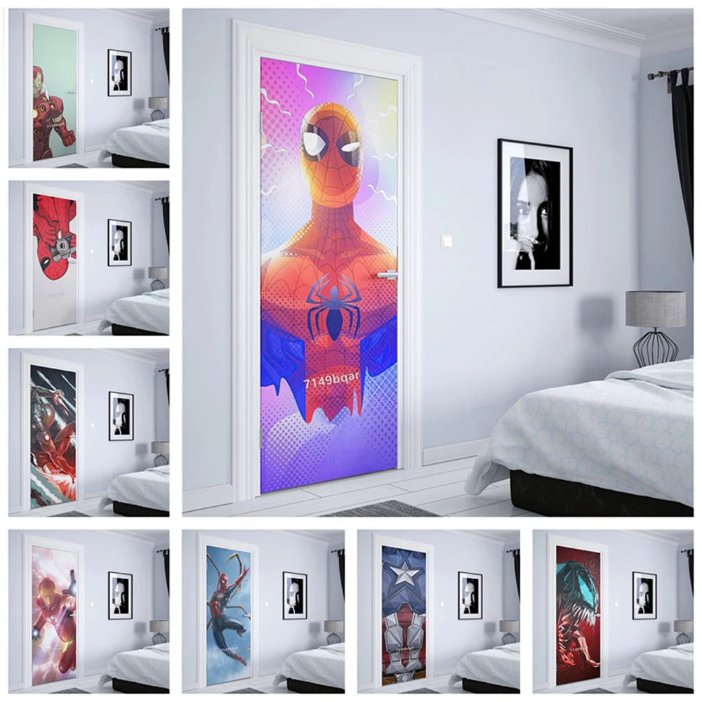 Наклейки на двери Железный человек Капитан Америка Человек-паук Marvel мстители