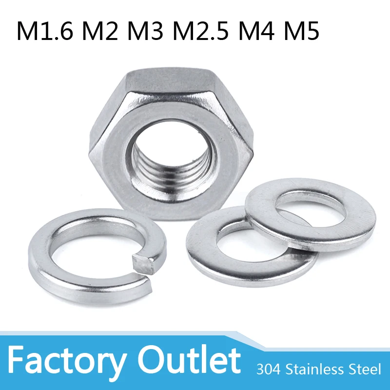 

M1.6 M2 M3 M4 M5 Stainless Steel Screws Set hex nut round flat washer gasket round spring washer gasket