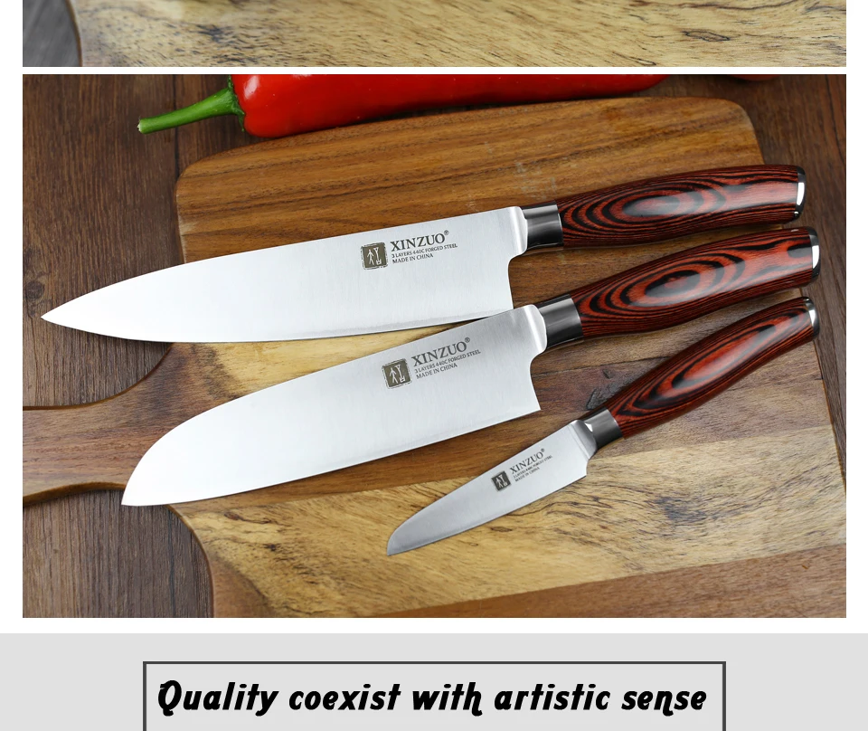 XINZUO 7 ''нож Santoku 3 слоя 440C стальной кухонный нож высокого качества из нержавеющей стали японский нож шеф-повара с ручкой Pakkawood
