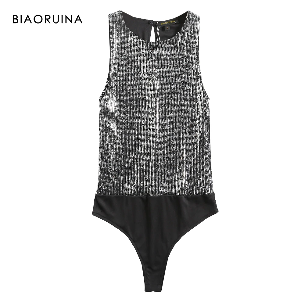 BIAORUINA женские модные сексуальные боди с блестками клубный стиль обтягивающие