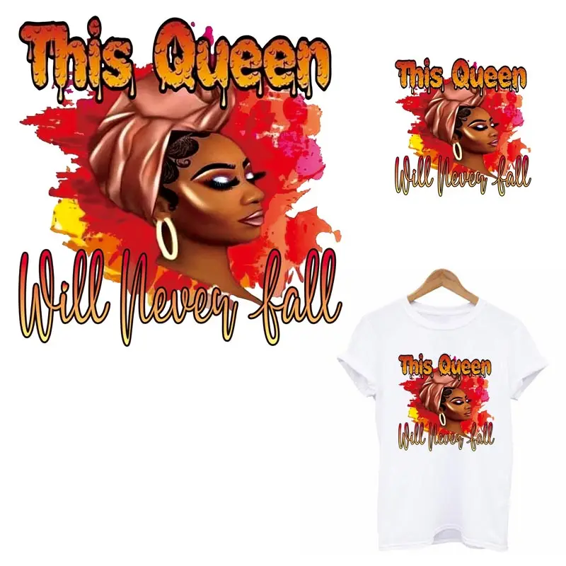 

Beauty Black Queen Patches For Clothing DIY Alevel Washable Thermal Transfer Sticker Fashion African Iron On Sticker Applique