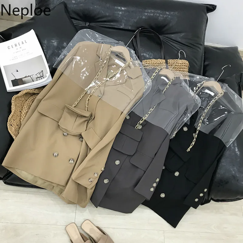 Neploe отложной воротник двубортный офисный стиль пиджаки темперамент осень весна