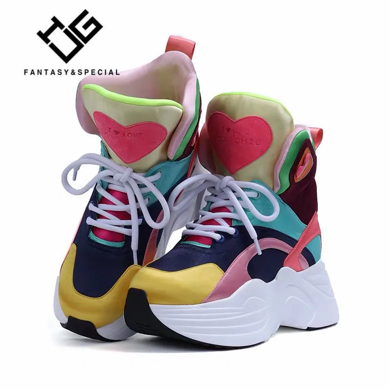 Женские кроссовки из натуральной кожи модная обувь на массивном каблуке