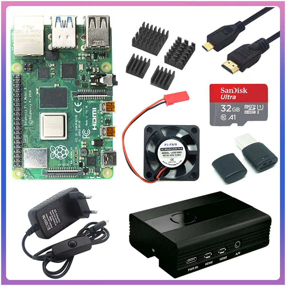 Raspberry Pi 4 2 ГБ ОЗУ + алюминиевый чехол 3 А адаптер питания кабель Micro HDMI для Модель B 4B
