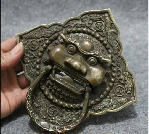 Китайская династия бронзовый дракон Феникс голова льва маска статуя ворота