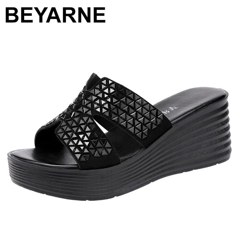

BEYARNE Summer Wedge Slippers Sandals Women 2021 Ladies Slides Outdoor Beach Shoes Platform Thick Bottom Flip-Flops High Heels
