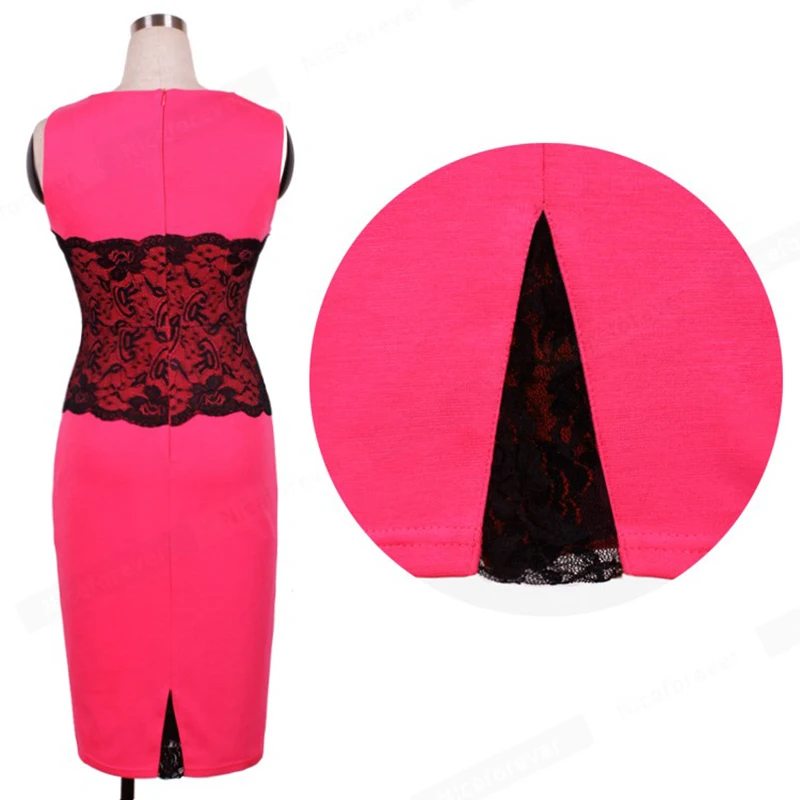 

Nice-forever Summer Women Elegant Lace Patchwork Dresses Wedding Party Vintage Bodycon Dress bty765