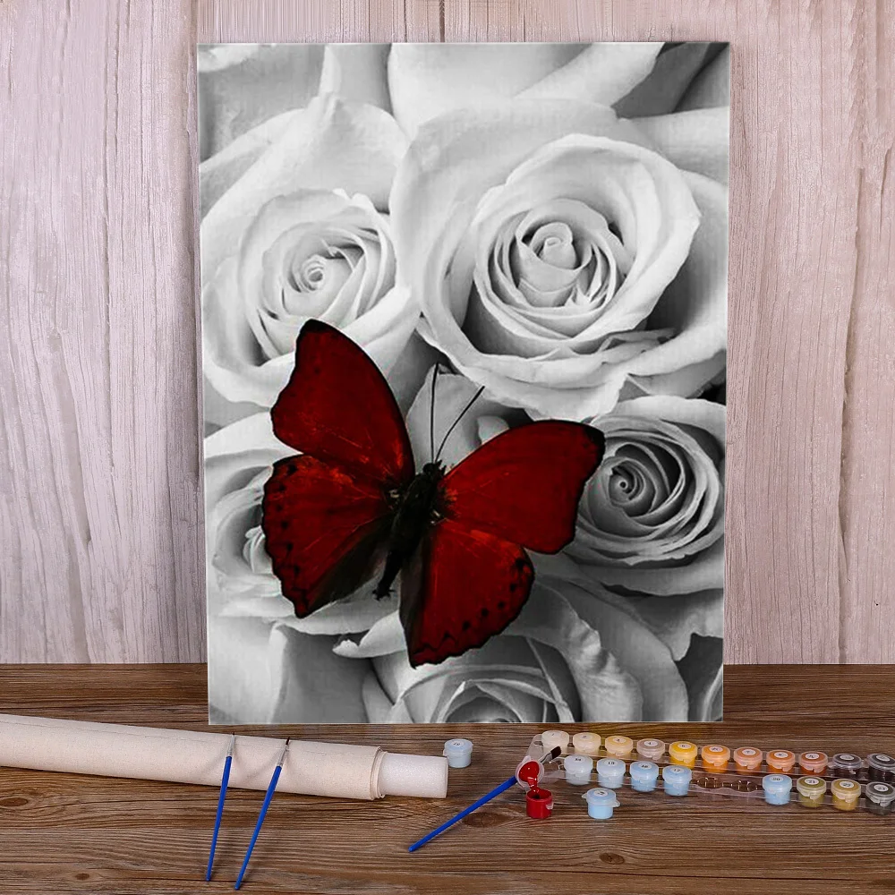 

Rose Flower Black And White Painting By Numbers Complete Kit Oil Paints 40*50 Oil Painting Wall Paintings Kids Handiwork