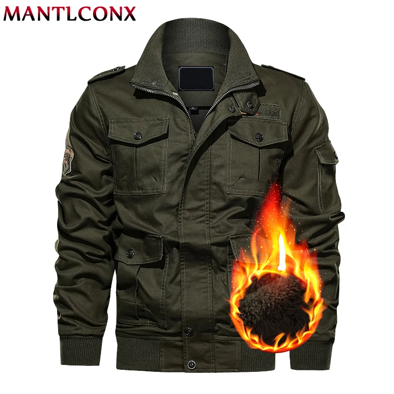 MANTLCONX военная куртка-бомбер для мужчин зимняя повседневная мужская куртка однотонная верхняя одежда пальто на молнии мужское ветрозащитное пальто 6XL
