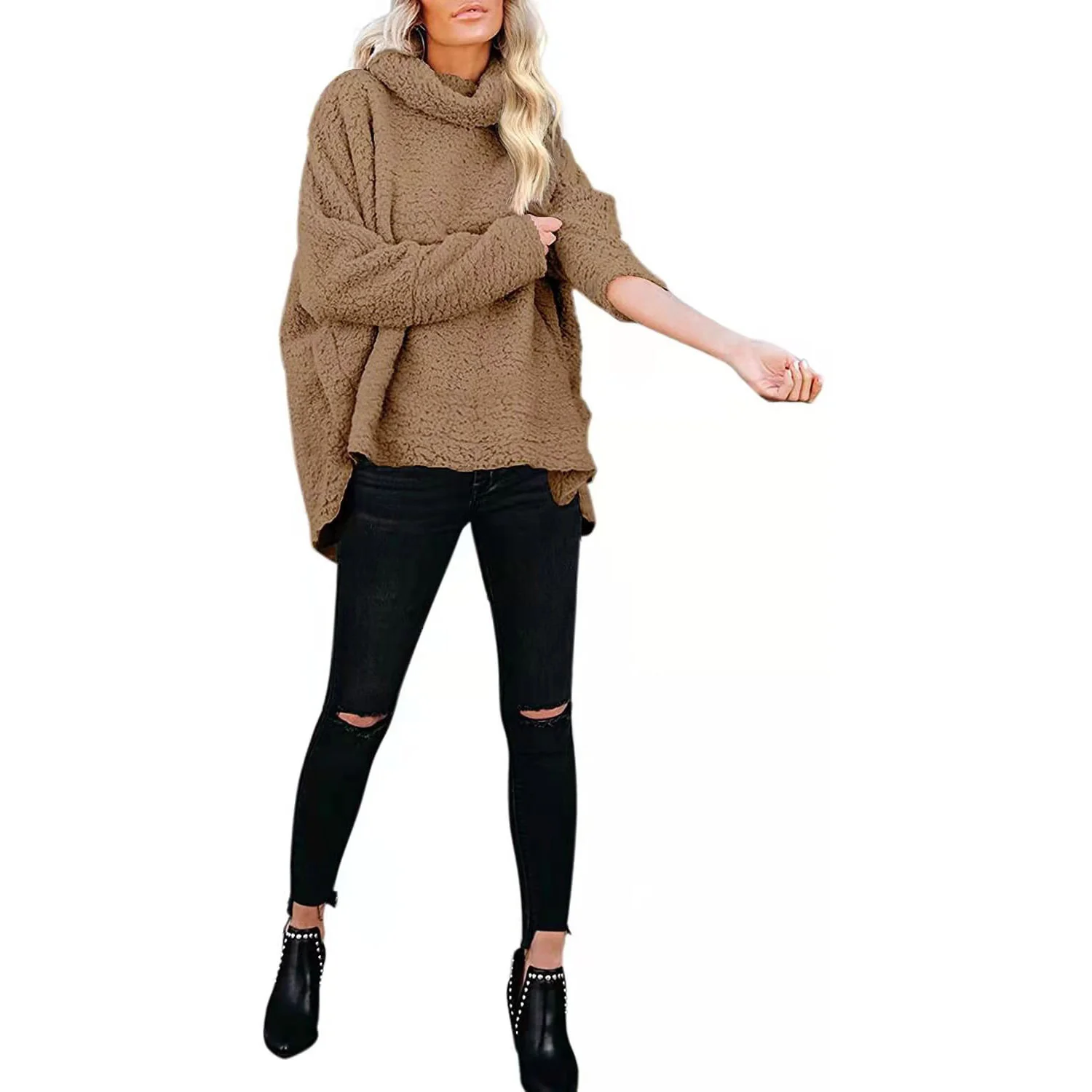 2022 Women's New Fashion Loose Casual Sweater Solid Color Plush Outwear Tops Coat Woolen Autumn Winter Warm Fluff Sweaters