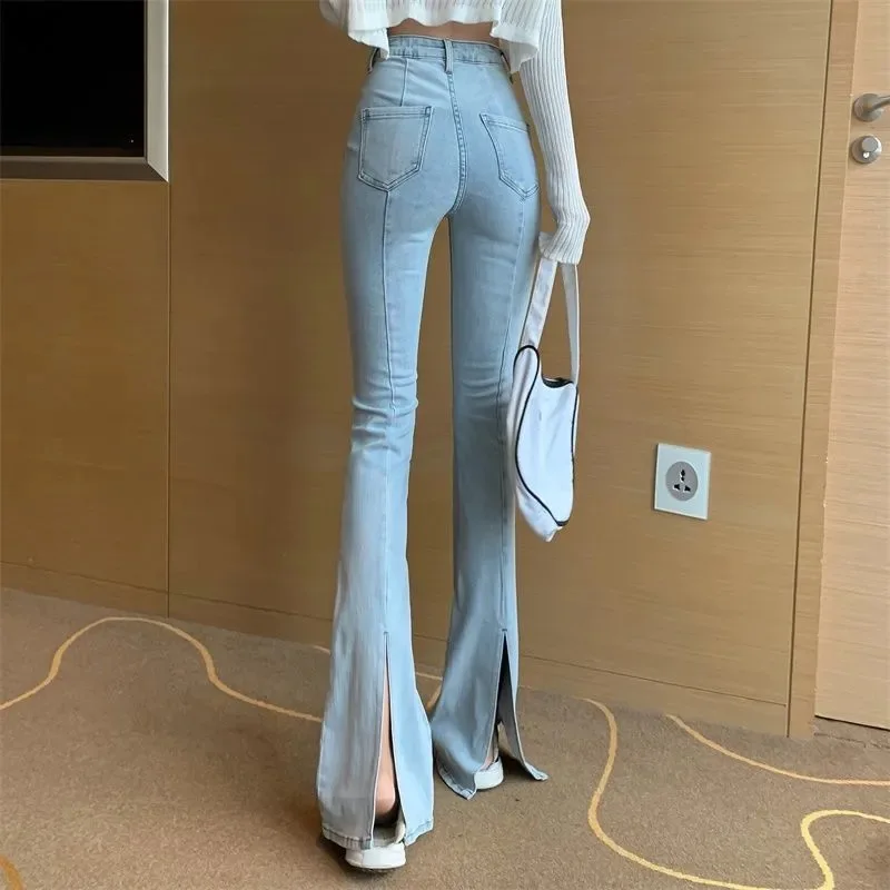Spring and Autumn New Korean high waist pants slim split flared pants show thin versatile jeans pants women's wear Джинсы