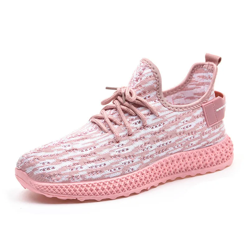 

Spring and Summer Women's Sports Running Shoes, Soft Bottom Anti Slip Coconut Shoes, Flying Woven Breathable Lace Up Flat Shoes