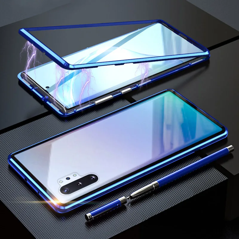Blue Полный корпус защитный чехол для телефона для samsung Galaxy Note 10 Plus Магнитный чехол для samsung S10 Note10 Plus металлический чехол Bumber - Цвет: Blue