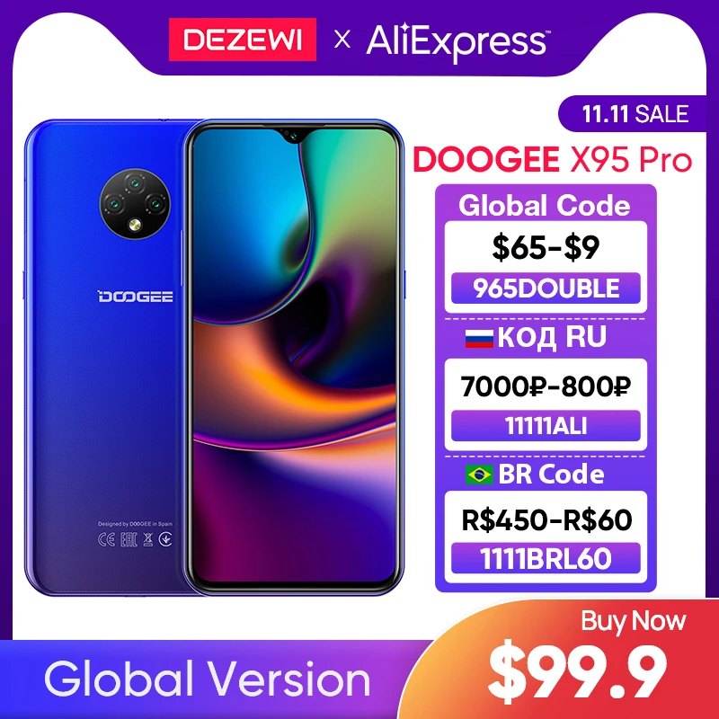 

DOOGEE X95 Pro смартфон с четырёхъядерным процессором Helio A20, ОЗУ 4 Гб, ПЗУ 32 ГБ, 13 МП, 4350 мАч