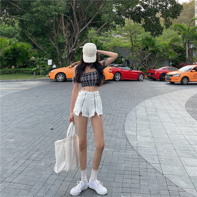 

Preppy Style Summer Vintage Simplicity Women Cowboy Jeans High Waist Denim Zipper Tassel Design Sexy White Shorts Hot Girls