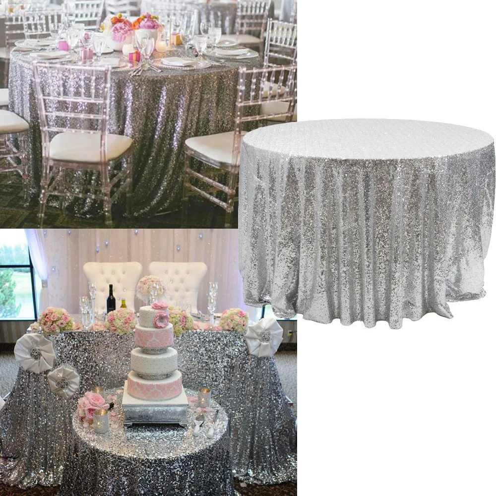 

1Pcs/lot Sequin Tablecloth Glitter Round&Rectangular Table Cloth For Wedding Decoration Party Banquet Home Decor Support Custom