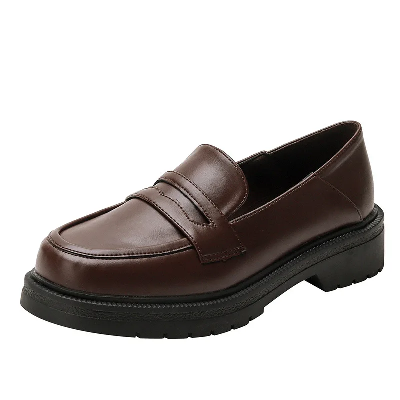 

Womens Derby Shoes British Style Loafers With Fur Female Footwear Round Toe Slip-on Clogs Platform Shallow Mouth Casual Sneaker