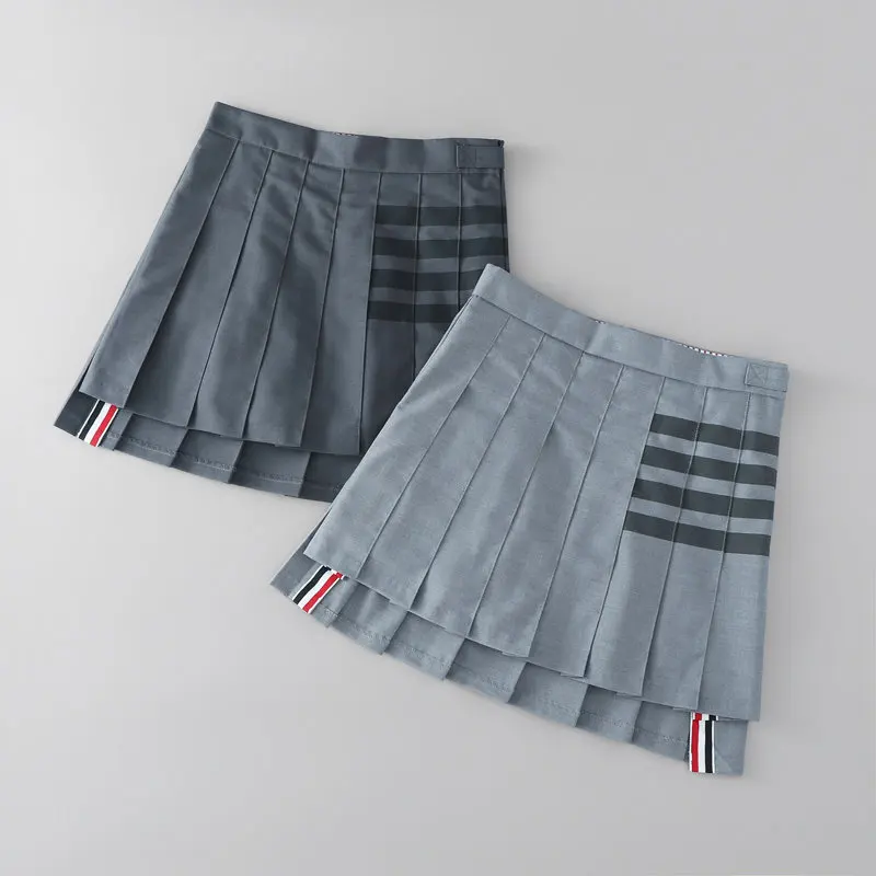 

2021 New College Style Four-bar High-waist Pleated A-line Skirts Women Summer Casual Patchwork Mini Skirt Female Korean Harajuku