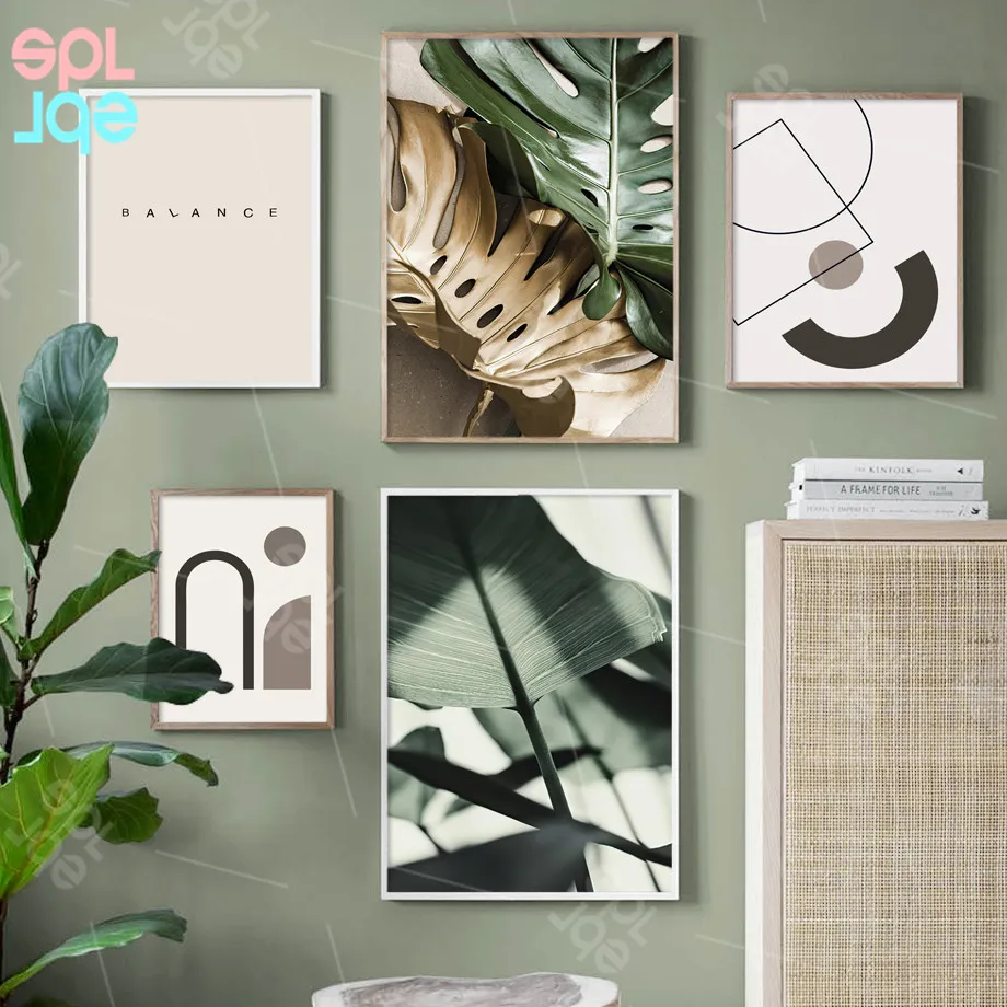 Скандинавская Золотая листья монстеры абстрактный узор настенное искусство