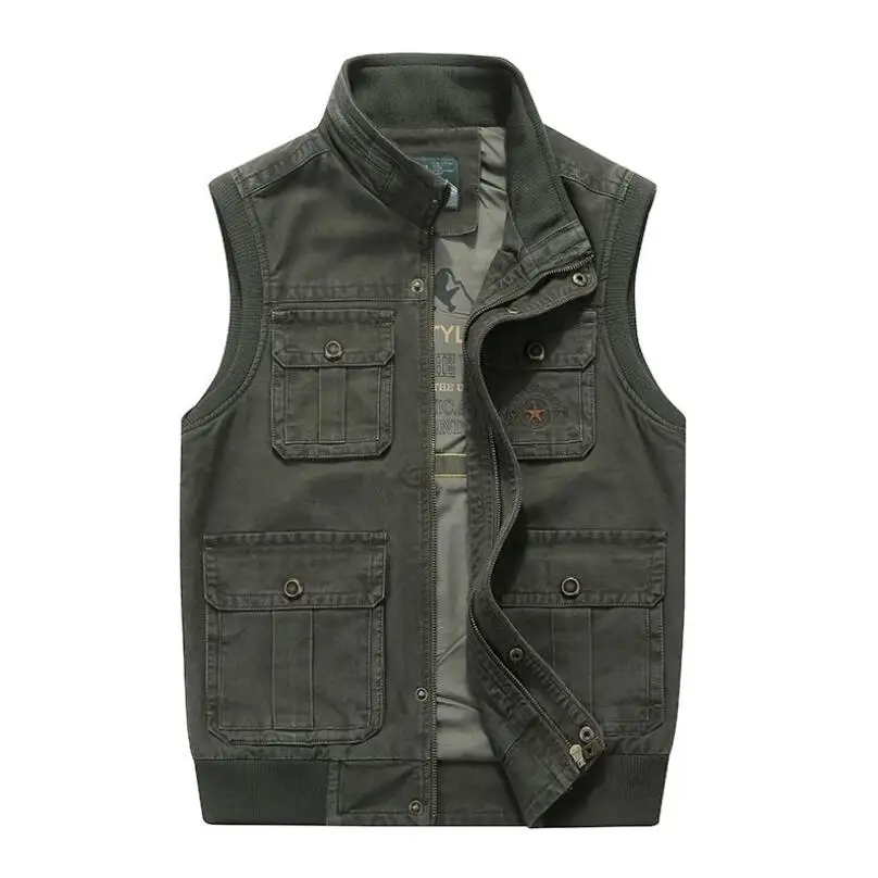 army green Мужские жилеты, джинсовые карго, повседневные, весна и осень, большие карманы размера плюс, 8XL, брендовая одежда - Цвет: army green