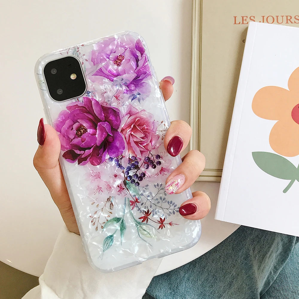 m(No Ring) LOVECOM Ретро Цветочный кольцо стенд чехол для телефона для iPhone 11 Pro Max XR XS Max XS 7 8 6 Plus чехол мягкий IMD Dream Shell чехол для телефона - Цвет: m(No Ring)