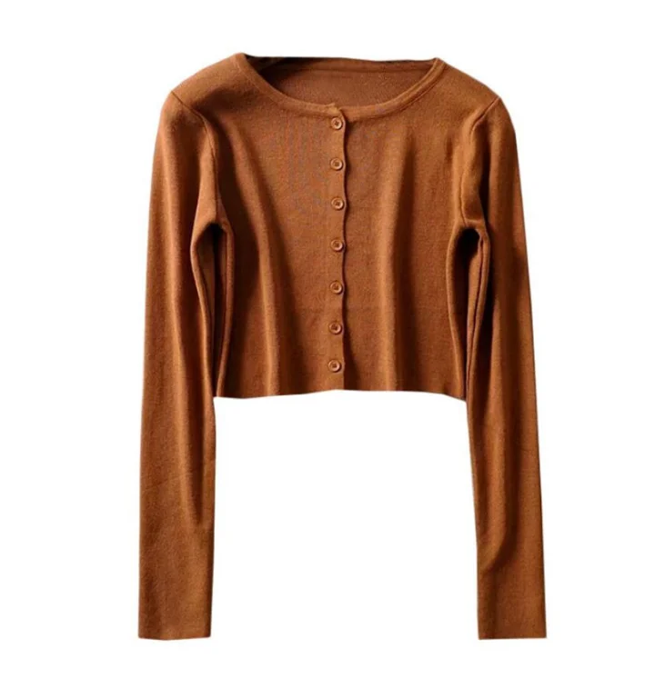 Короткий вязаный свитер с круглым вырезом в Корейском стиле женский тонкий