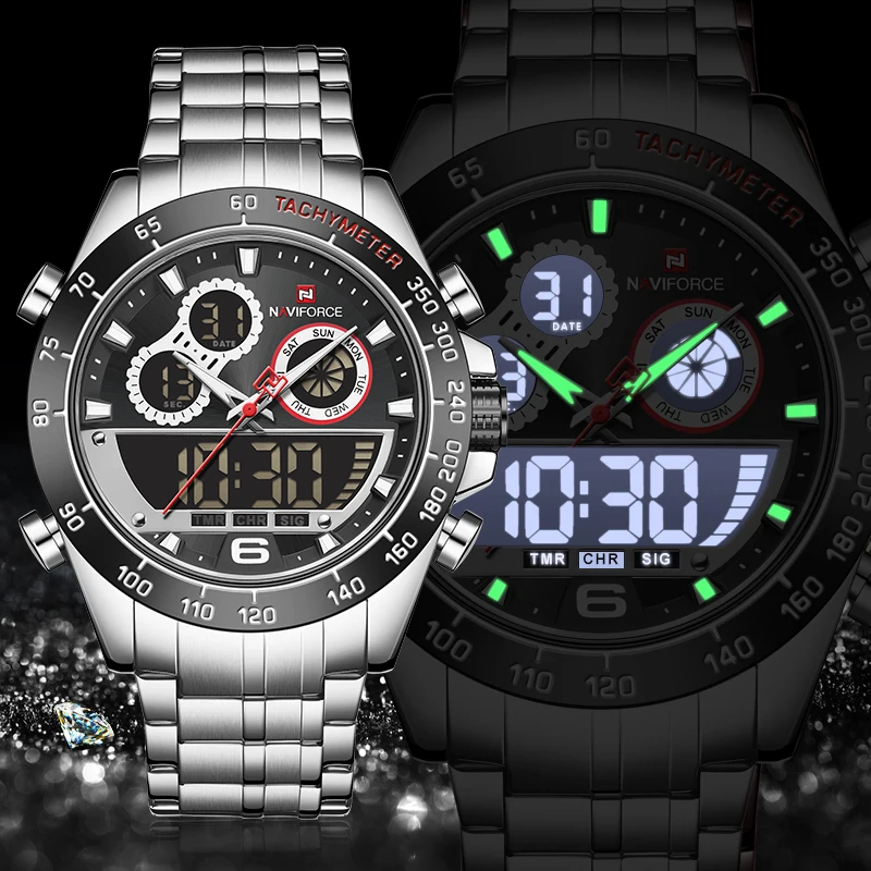 

Часы наручные NAVIFORCE Мужские кварцевые, роскошные Брендовые спортивные водонепроницаемые полностью стальные, с хронографом