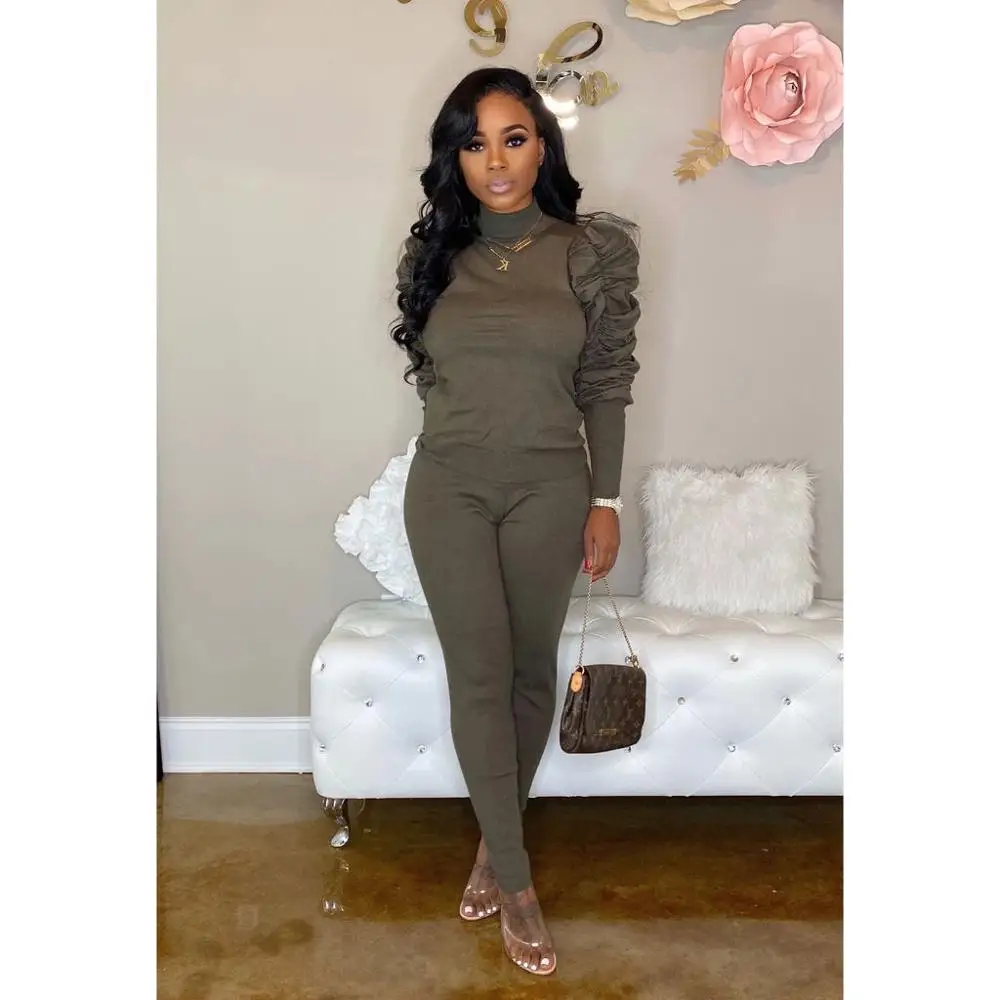 gray 2 piece set Adogirl, Однотонный женский модный повседневный комплект из двух предметов, водолазка, пуловер с длинным рукавом, топ, брюки-карандаш, спортивный костюм, женская одежда - Цвет: gray 2 piece set