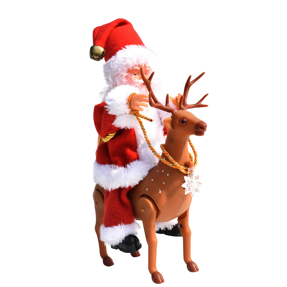 

Christmas Electric Santa Claus Statue Christmas Decoration Riding Deer Hoop Climb Chimney Santa for Kids New Year Party Ornament