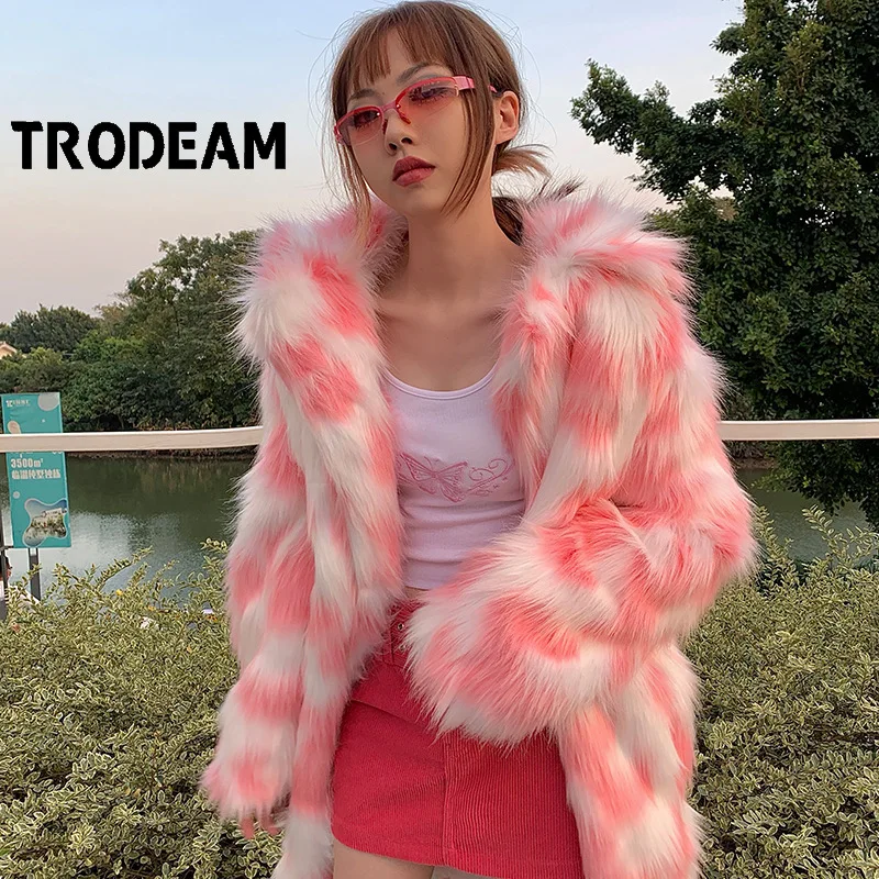 

Модная женская зимняя длинная теплая меховая куртка TRODEMA с длинными рукавами и отложным воротником, новинка 2021