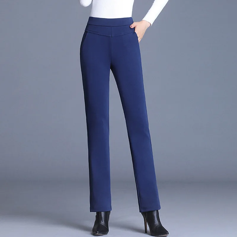 

Plus Size 4XL Winter Warm Pants Women Velvet Thick Trousers High Waist Elastic Long Stretch Straight Casual Pants