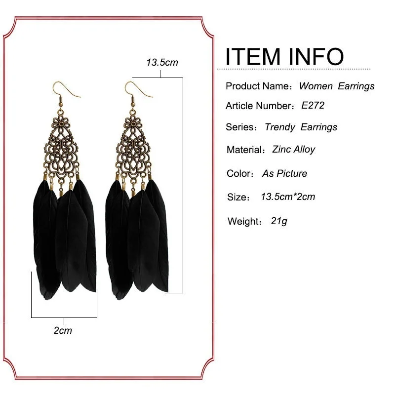 3 цвета красивый дизайн длинные серьги Богемия большой легкий перо Модные