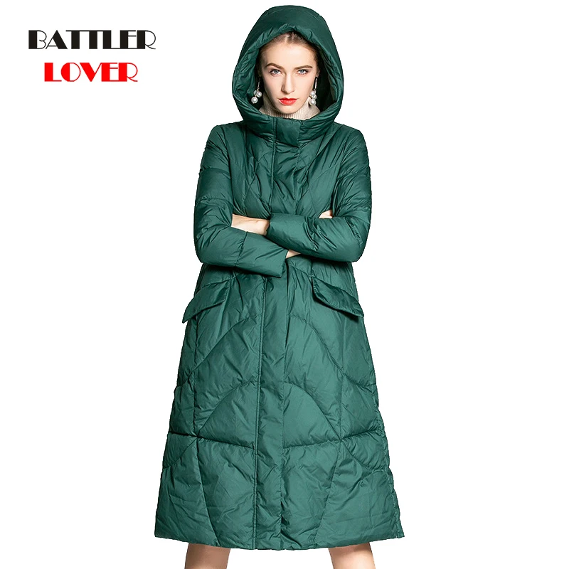 

Winter Thicken Hoody Jackets For Women 2021 European Style 95% White Duck Down Coats Female Loose Fitting Thick Outwear Overcoat