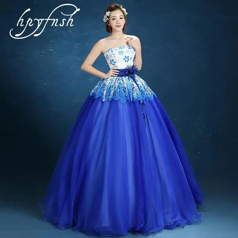 

Colorful wedding dress 2020 Strapless New Korean Style Blue Flower Princess Ball Gowns Vestido De Noiva Performance For party