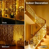 2023 led holiday christmas curtain light waterproof 3m12m plug powered 8 modes decoration outdoor newyear party garden wedding