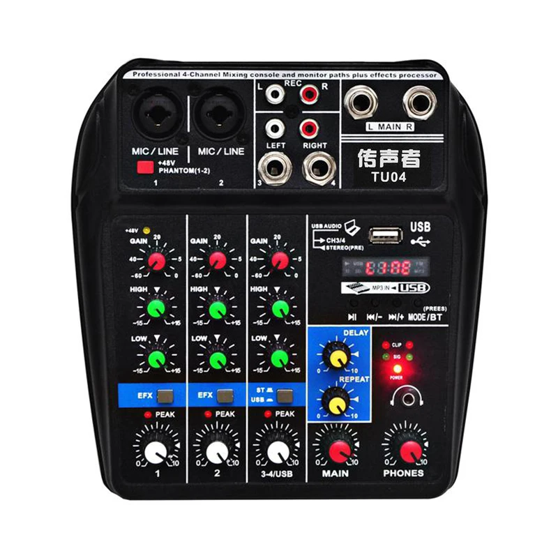 

USB аудио микшер TU04 BT 4-канальные звуковые смешивающие консоли усилитель запись мини аудио микшер для сцены производительности Семейные K пес...