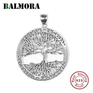 BALMORA 100% Настоящее серебро 925 пробы горячее Дерево жизни круглый маленький кулон и ожерелье Bijoux для женщин и мужчин ювелирные изделия Прямая доставка