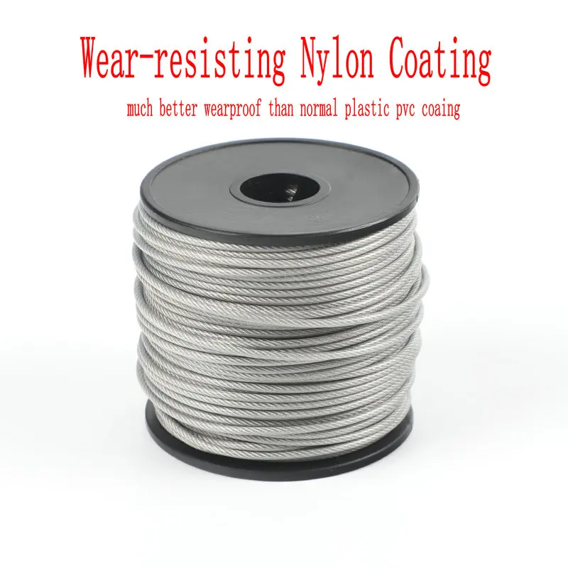 

Wear-proof Transparent NYLON Coating Stainless Steel 304 7X7 Wire Rope Cable 2MM and 4MM Diameter