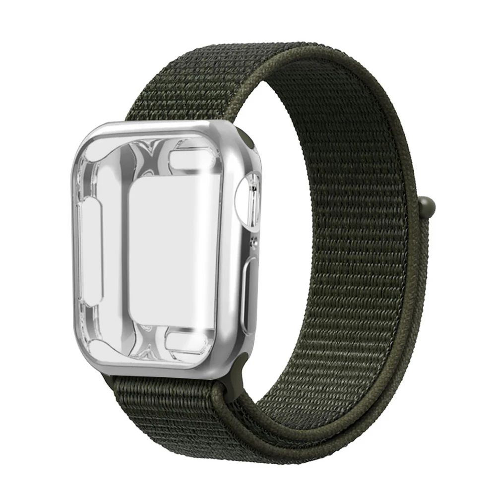 Нейлоновый ремешок+ чехол для Apple watch series 5/4/3/2/1, 42 мм, 38 мм, версия в едином положении во время занятий легкой атлетикой, ремешок для iwatch 40 мм 44 спортивный браслет - Цвет ремешка: Army green khaki