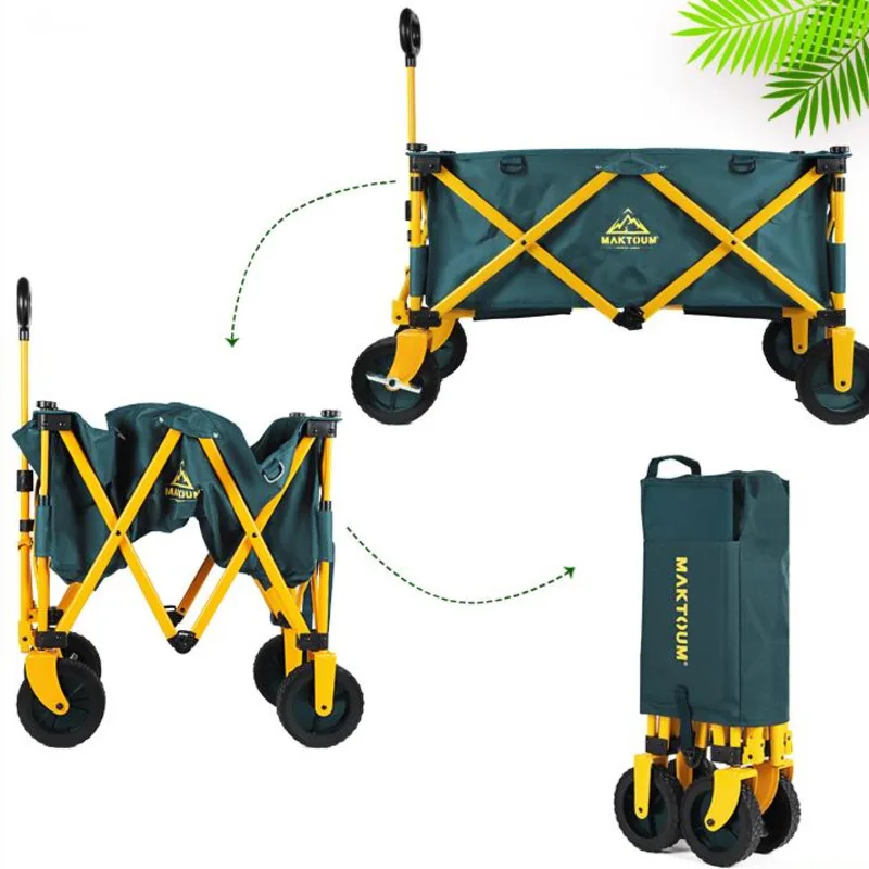 

Outdoor folding camping car with four wheels household portable shopping trailer multi-functional photography fishing trolley