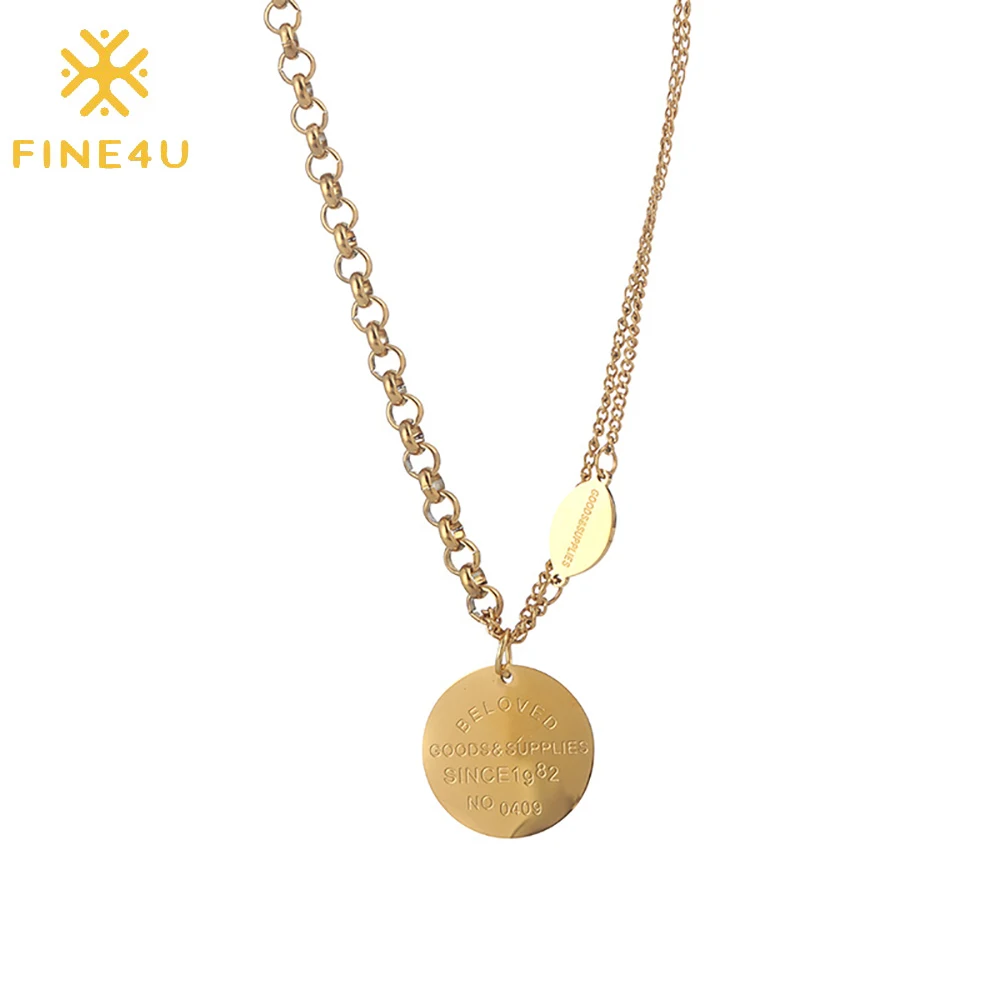 

Ожерелье FINE4U N847 в простом стиле с цепочкой до ключиц и круглым кулоном с пряжкой для женщин и девушек