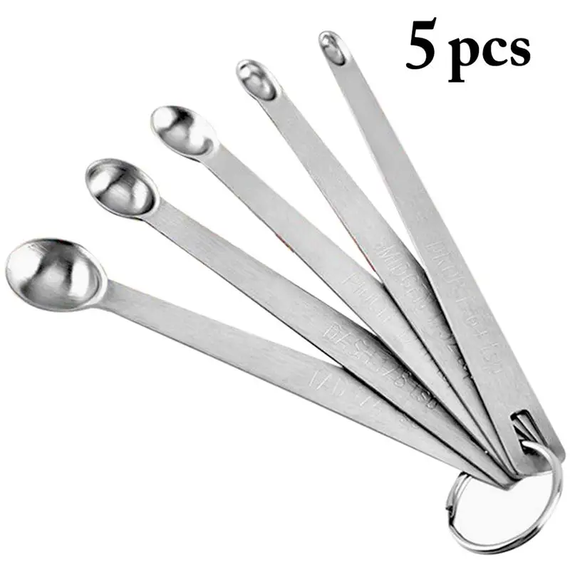 5 Pcs/Set Mini Measuring Spoon Stainless Steel Coffee Milk Powder Measure Scoops Kitchen Spice Ingredient Measuring Spoons Kits