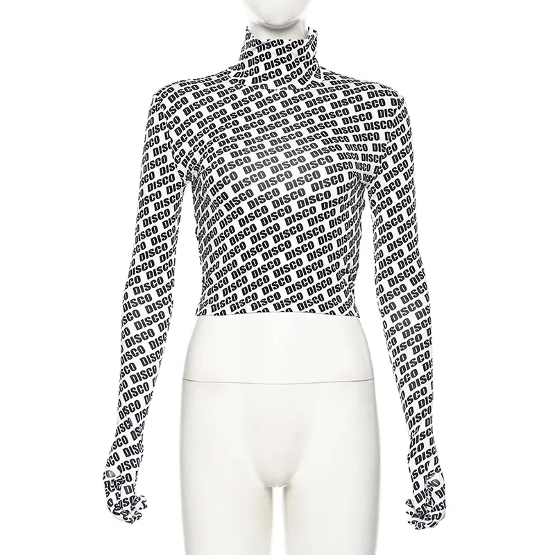 Укороченный топ с буквенным принтом футболка перчатками Женская водолазка