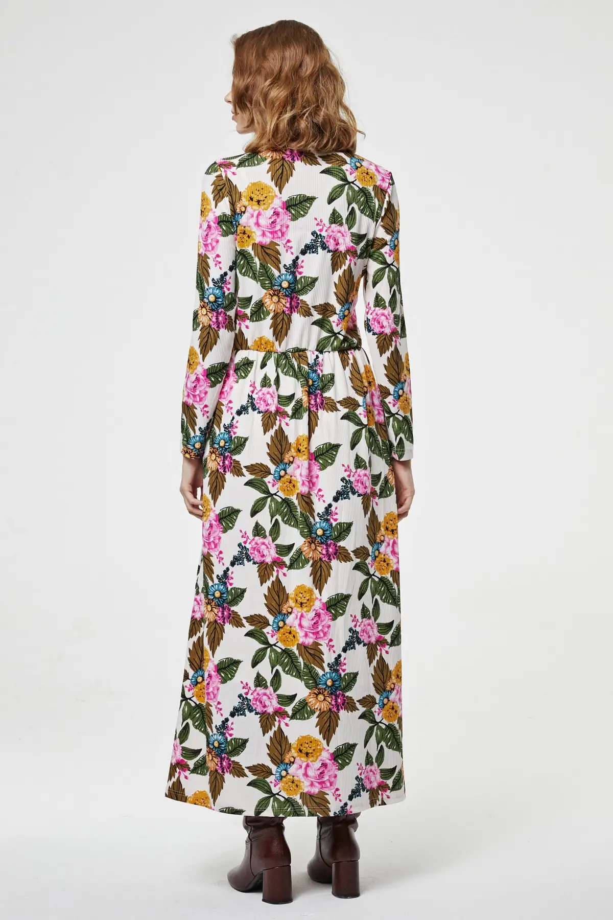 

Women Printed White Khaki Waist Dress Wheel Fashion Muslim Women Hijab Dress