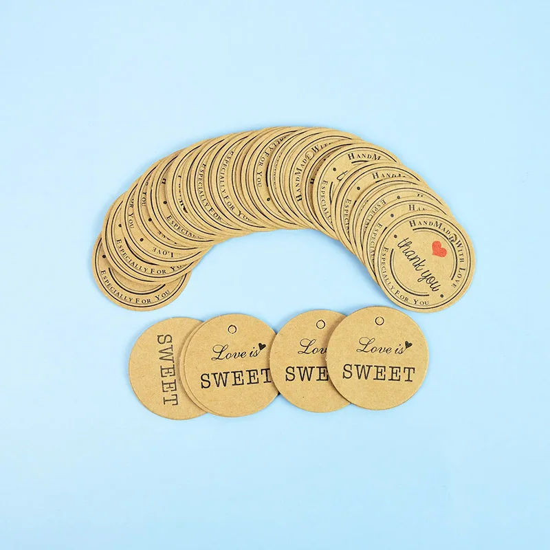 

100pcs Kraft Paper Tag Thank You Handmade Print Label Wedding Party Hang Tag Candy Gift Cookie Packing Label Decoration Supplies
